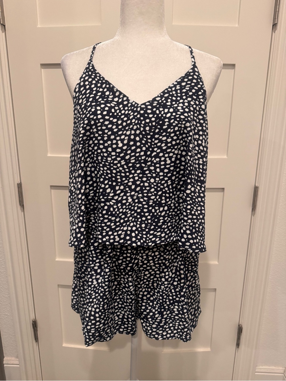 Main Strip Navy and White Polka-Dot Sleeveless Romper